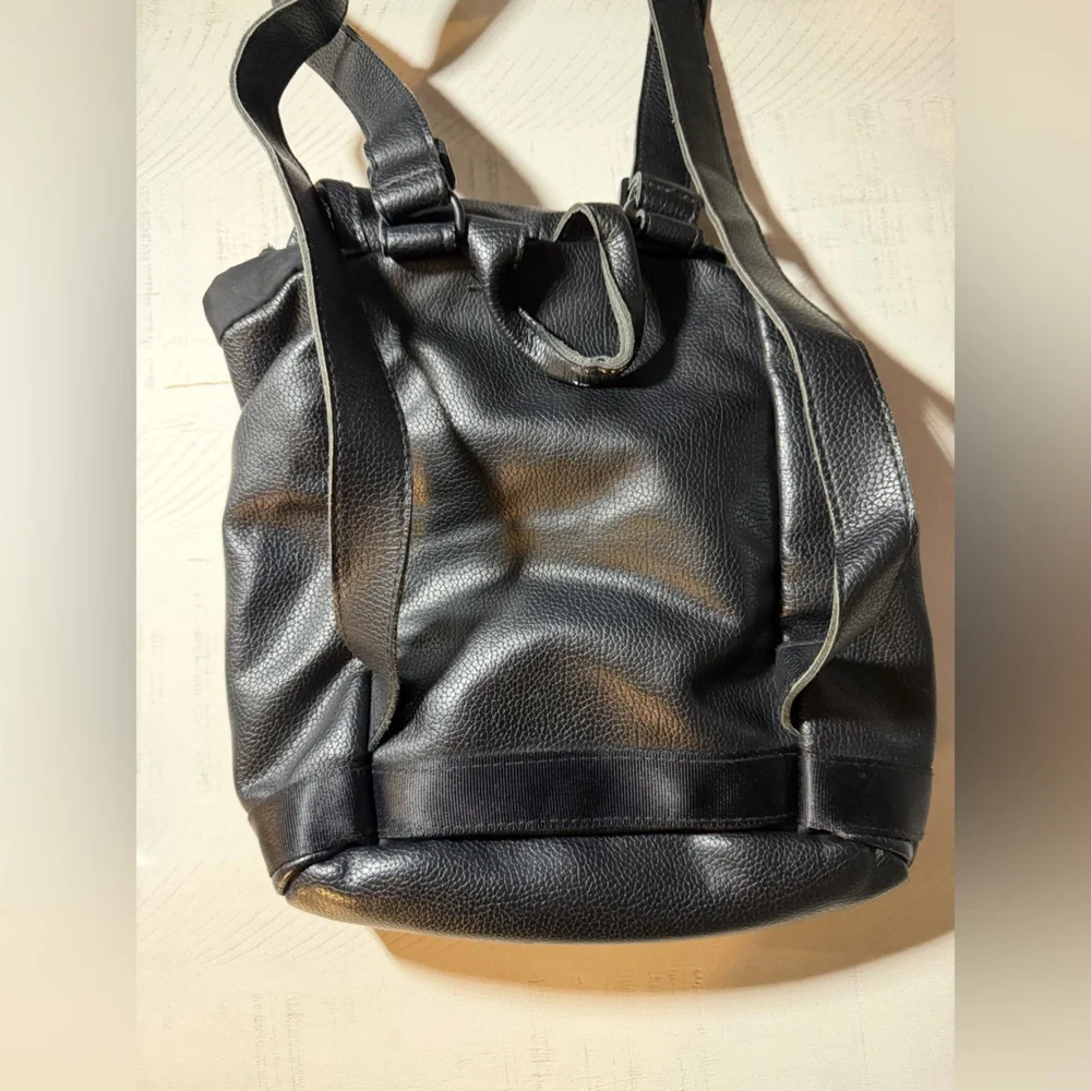Adidas Black faux‎ Leather Drawstring Backpack